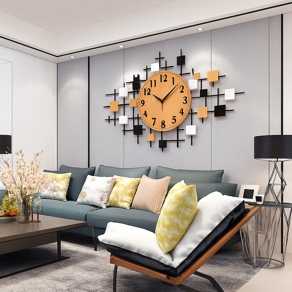 Horloge murale design en bois et carrés Home - vue 4 sur 4