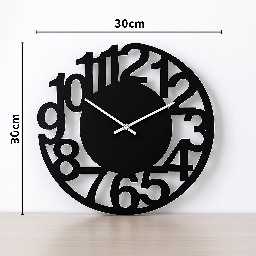 Horloge murale moderne ronde noire 30cm