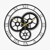 horloge murale rétro silencieuse à chiffres romains et engrenages mécaniques