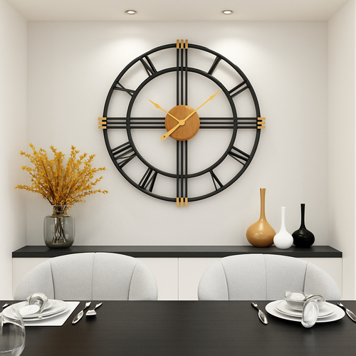 Horloge murale ronde en métal industriel 50cm Restaurant - vue 2 sur 5