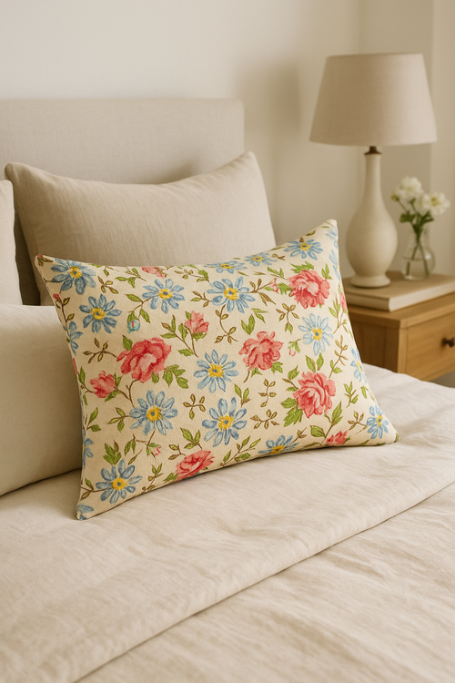 housse de coussin arc-en-ciel fleurs roses décoratives pour salon - vue 3 sur 2