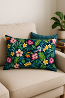 housse de coussin arc-en-ciel fleurs rouges et roses