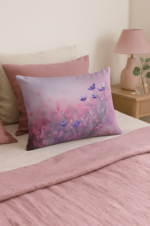 housse de coussin arc-en-ciel fleurs rouges et roses - vue 3 sur 2