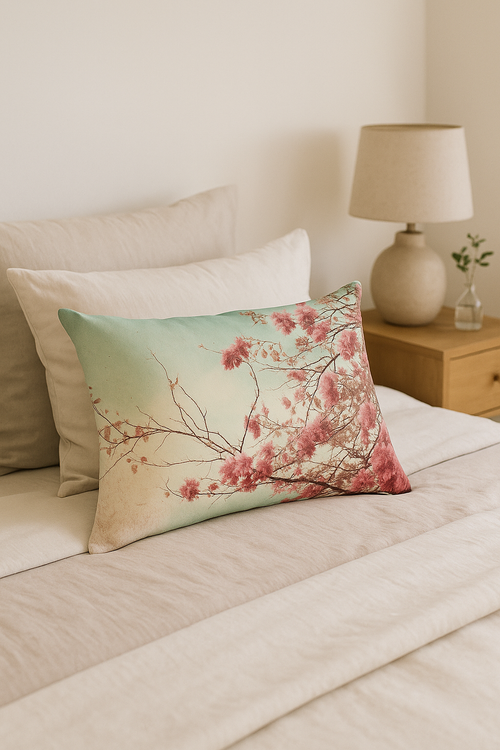 housse de coussin arc-en-ciel fleurs rouges et roses - vue 3 sur 2