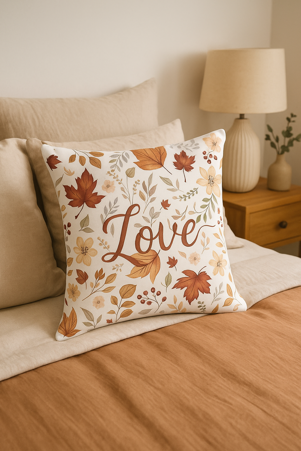 housse de coussin automnal motif love and home décoratif - vue 2 sur 2