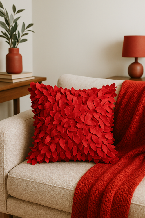 housse de coussin brodée 3d en forme de feuille décorative - vue 2 sur 2