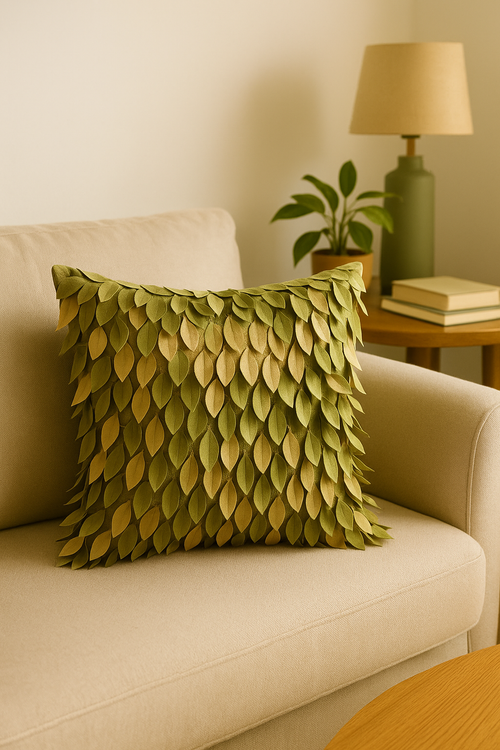 housse de coussin brodée 3D en forme de feuille décorative - vue 2 sur 2