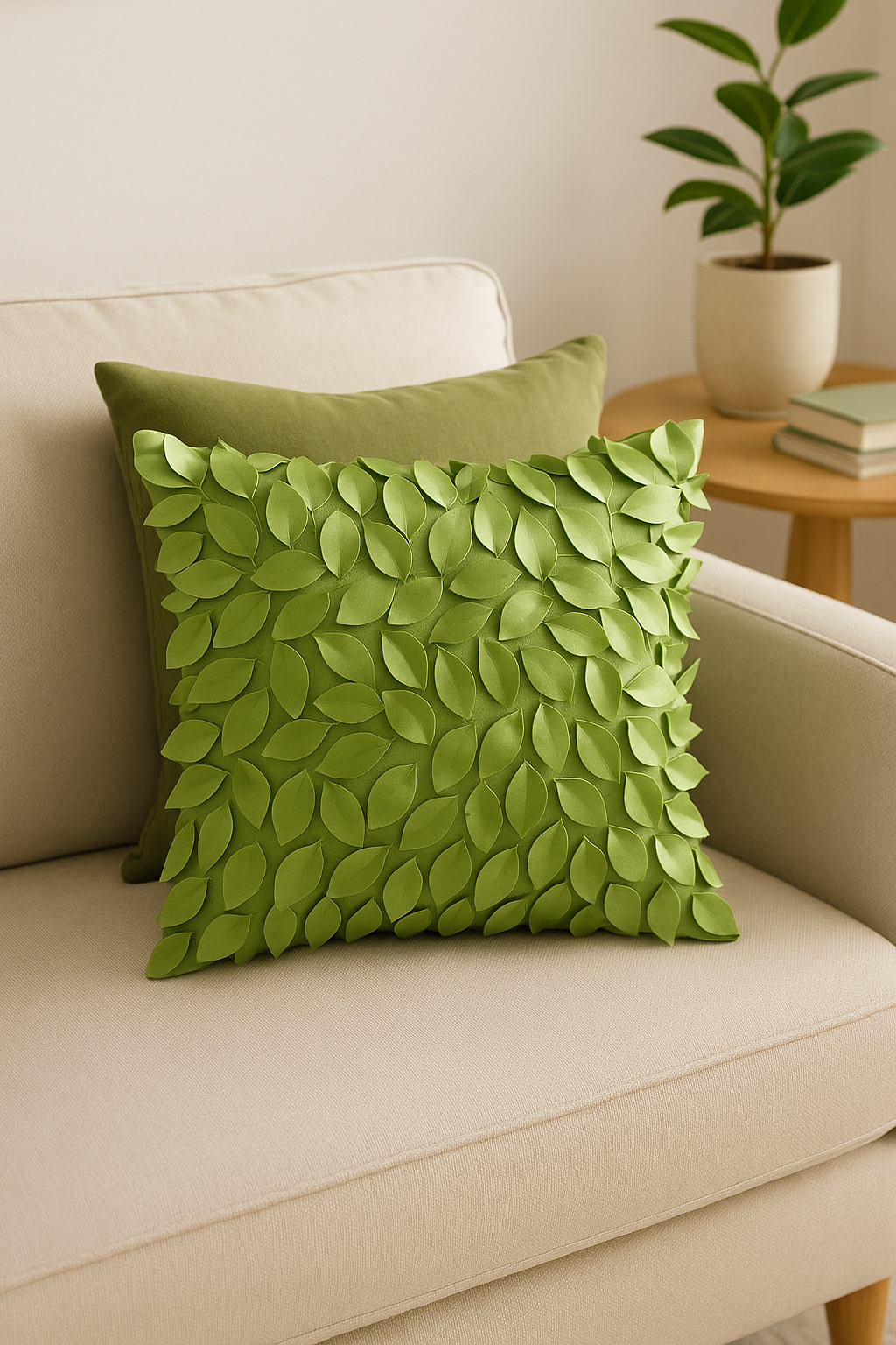 housse de coussin brodée en forme de feuille 3D décorative 42 x 42 cm