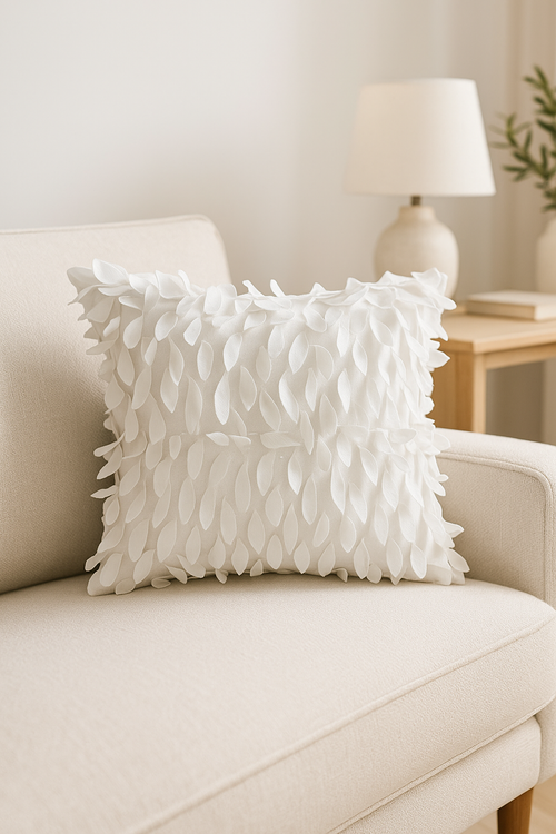 housse de coussin brodée feuille en 3D fait main 42 x 42 cm - vue 2 sur 2