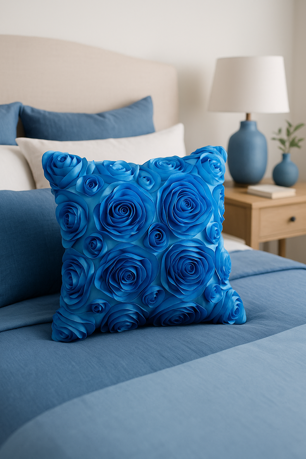 housse de coussin brodée roses 3D pour décoration intérieure - vue 2 sur 2