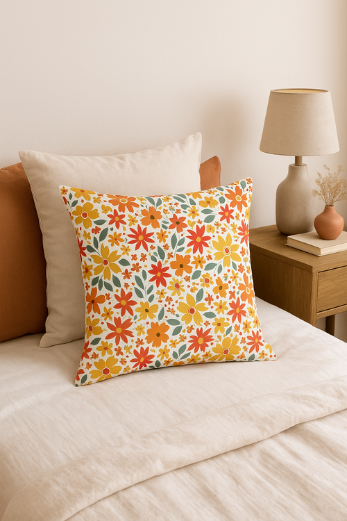 housse de coussin carrée à fleurs aquarelle 45 cm x 45 cm - vue 2 sur 2