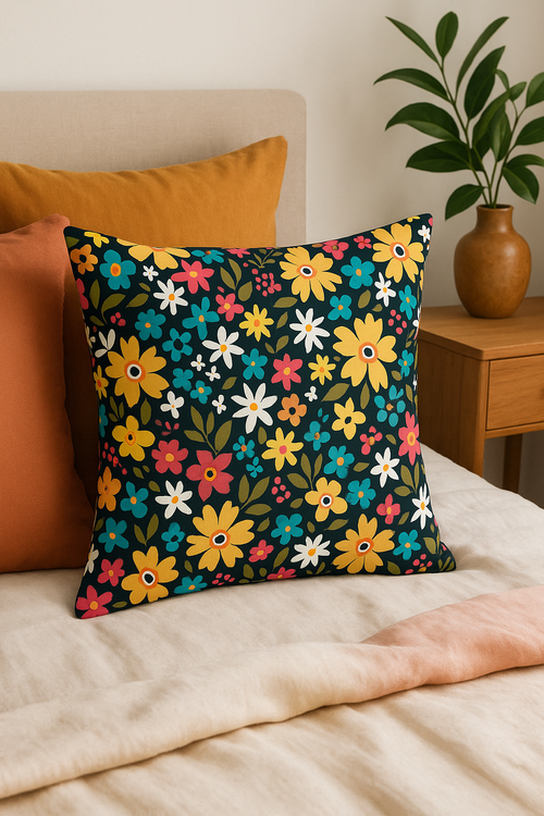 housse de coussin carrée à fleurs aquarelle 45x45 cm - vue 2 sur 2