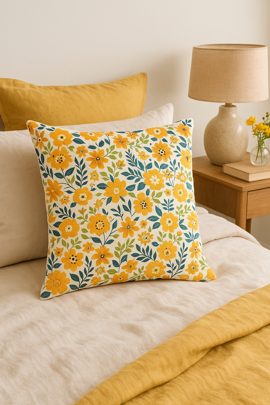 housse de coussin carrée à fleurs aquarelle 45x45 cm - vue 2 sur 2