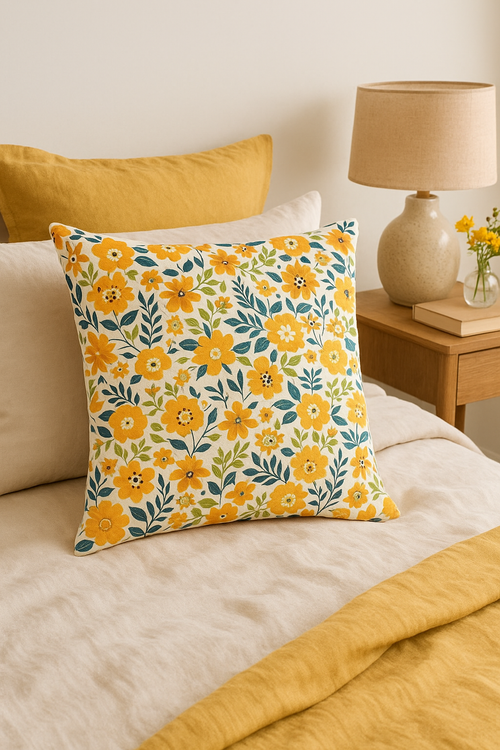 housse de coussin carrée à fleurs aquarelle 45x45 cm - vue 2 sur 2