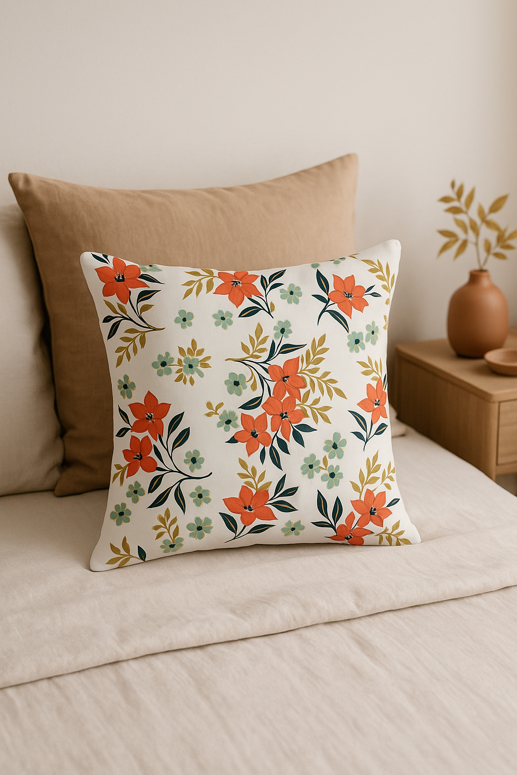 housse de coussin carrée à fleurs aquarelle 45x45 cm - vue 2 sur 2
