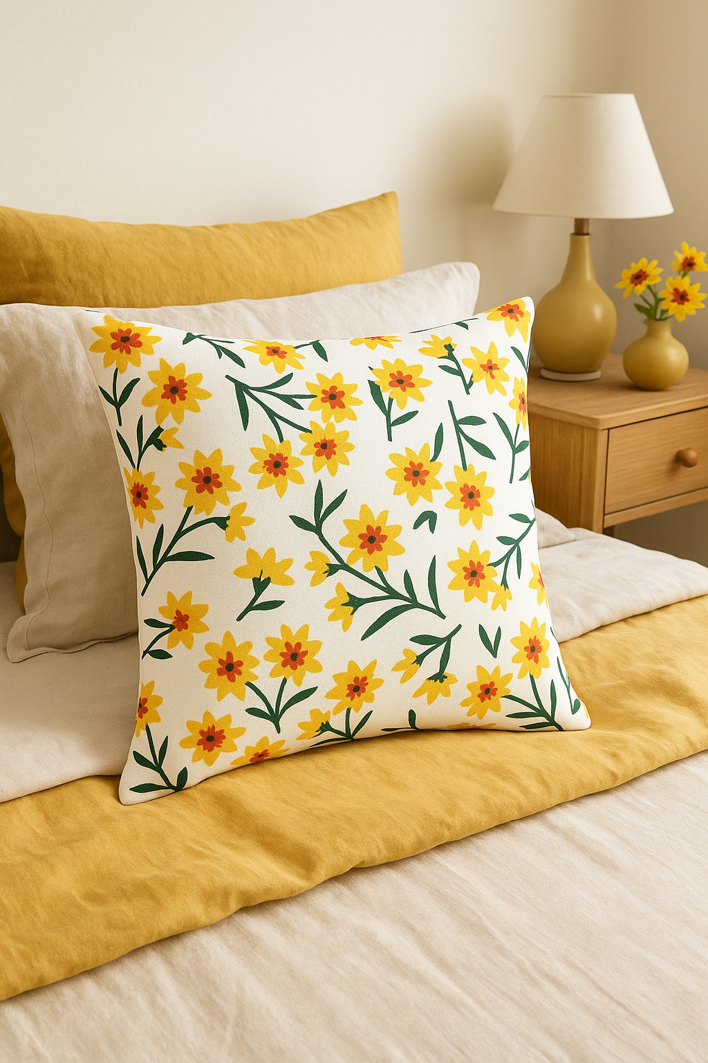 housse de coussin carrée à fleurs aquarelle 45x45 cm