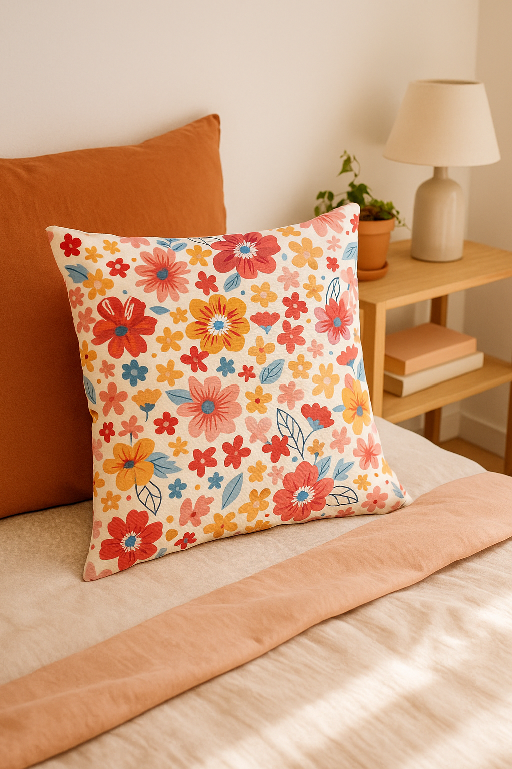 housse de coussin carrée à fleurs aquarelle 45x45 cm - vue 2 sur 2