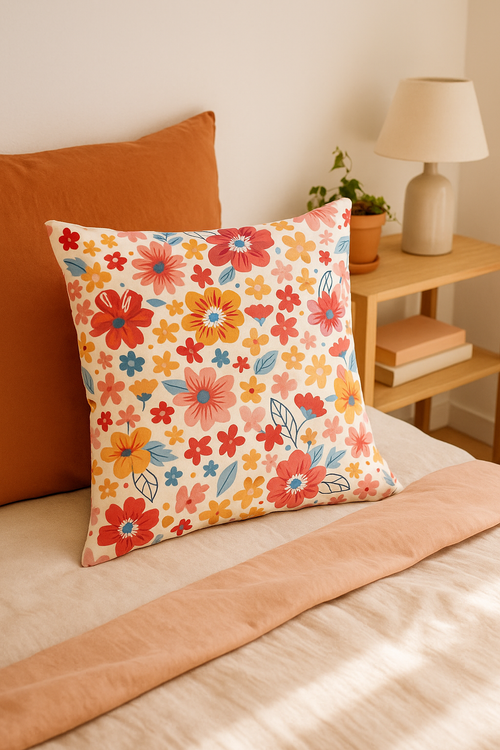 housse de coussin carrée à fleurs aquarelle 45x45 cm - vue 2 sur 2