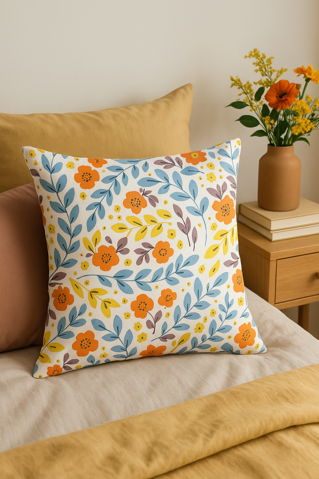 housse de coussin carrée à fleurs aquarelle 45x45 cm décoratif - vue 2 sur 2