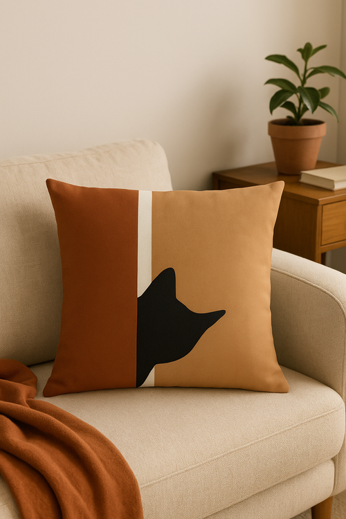 housse de coussin carrée à motif géométrique marron - vue 2 sur 2