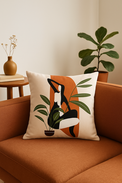 housse de coussin carrée art plant abstrait 45x45 cm - vue 2 sur 2