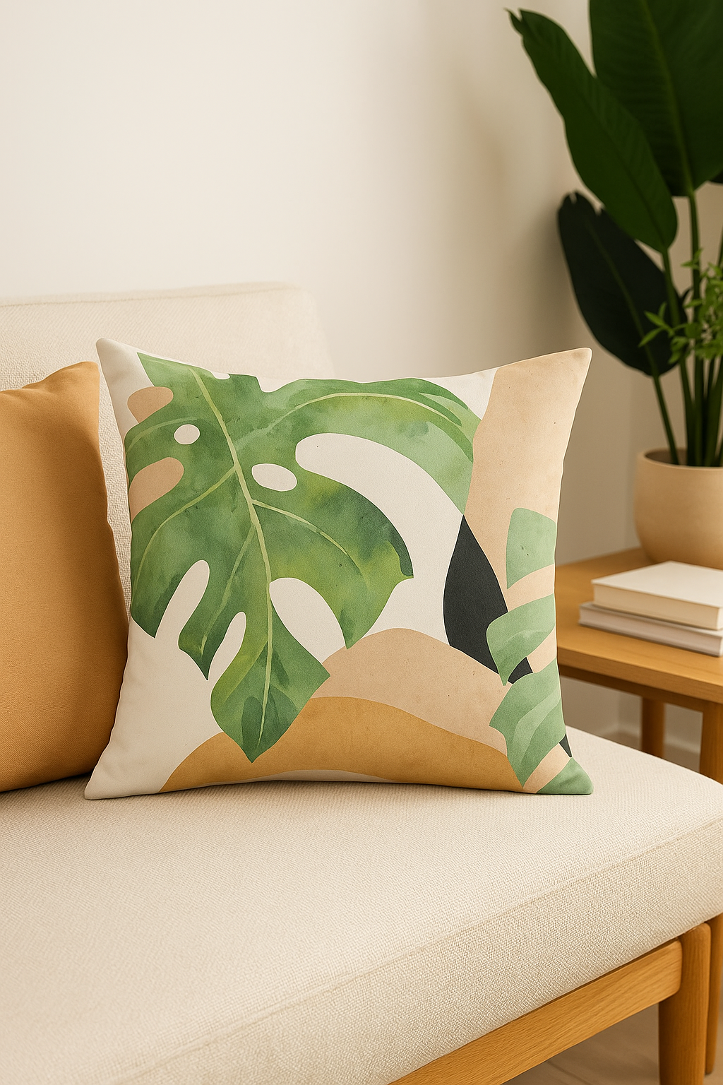 housse de coussin carrée art plant abstraite 45x45 cm - vue 2 sur 2