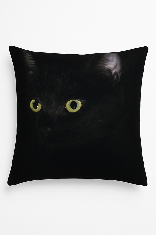 housse de coussin carrée chat noir pour déco intérieure