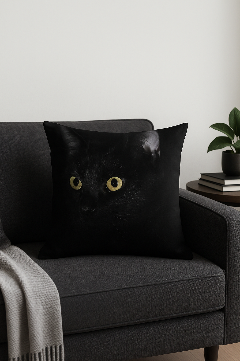 housse de coussin carrée chat noir pour déco intérieure - vue 2 sur 2