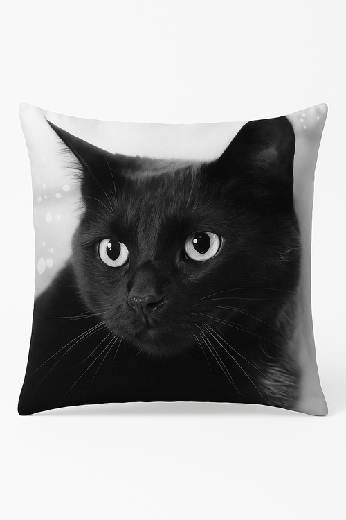 housse de coussin carrée chat noir pour décoration intérieure