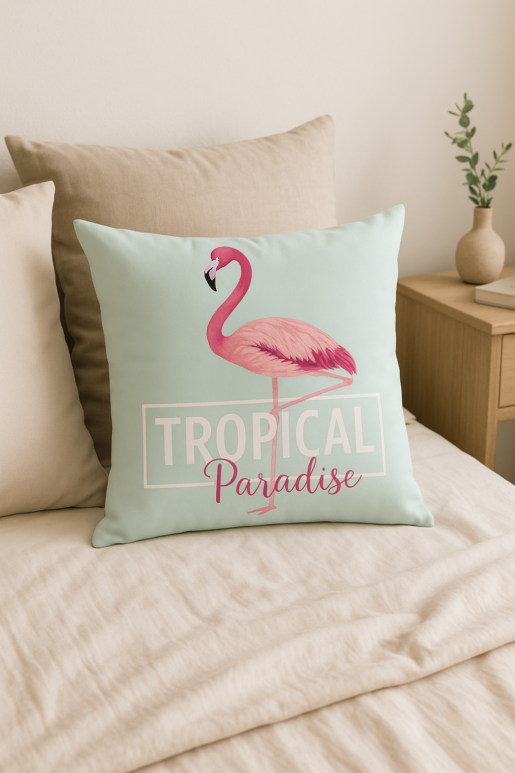 housse de coussin carrée flamant rose tropical 45x45 cm décor créatif - vue 2 sur 2