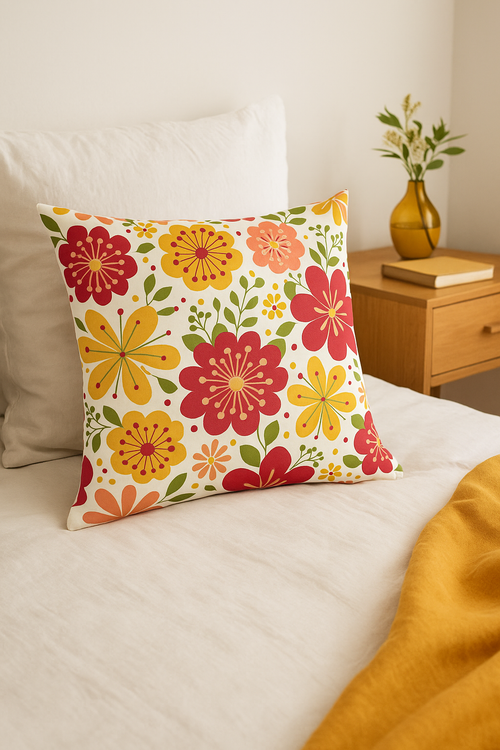 housse de coussin carrée fleurs aquarelle 45x45 cm - vue 2 sur 2