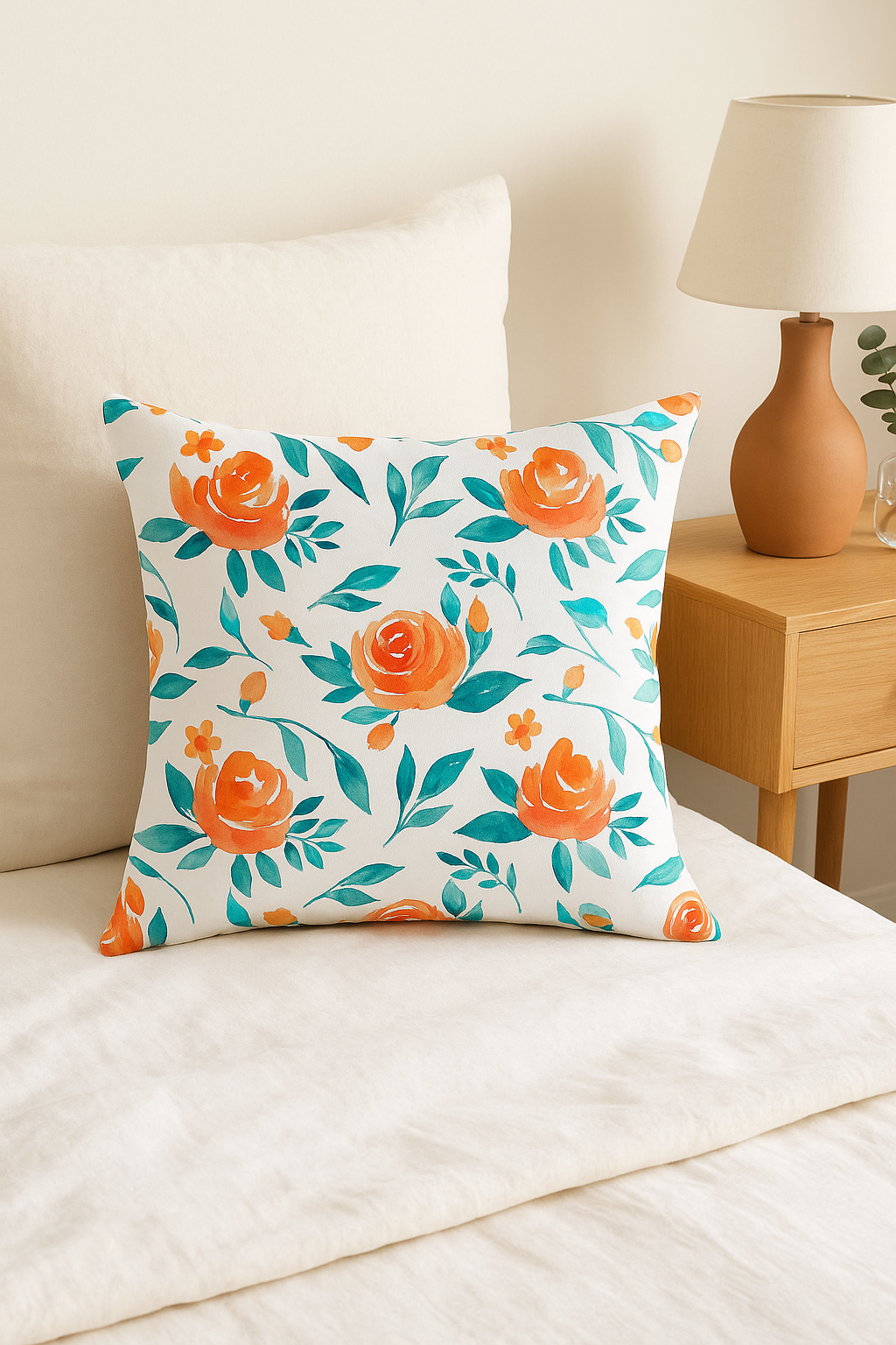housse de coussin carrée fleurs aquarelle 45x45 cm décoratif - vue 2 sur 2