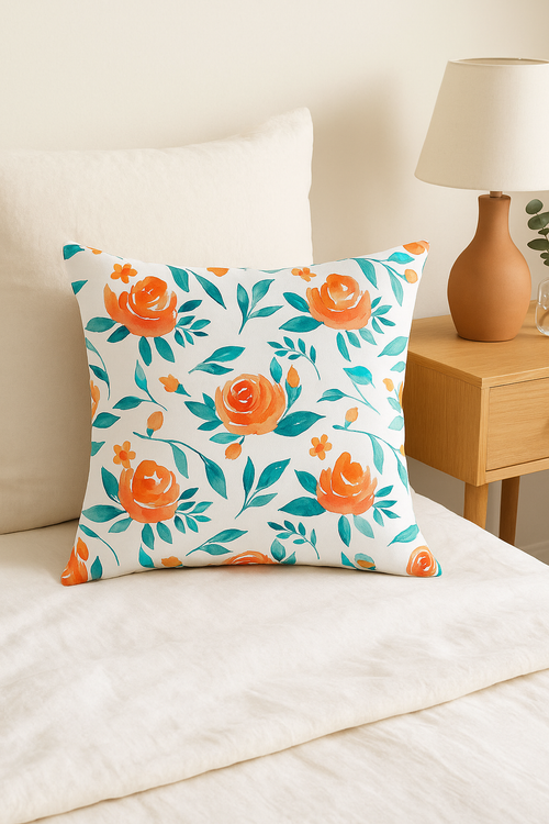 housse de coussin carrée fleurs aquarelle 45x45 cm décoratif - vue 2 sur 2