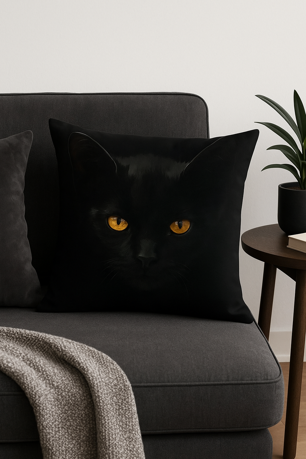 housse de coussin carrée imprimée chat noir décoratif - vue 2 sur 2