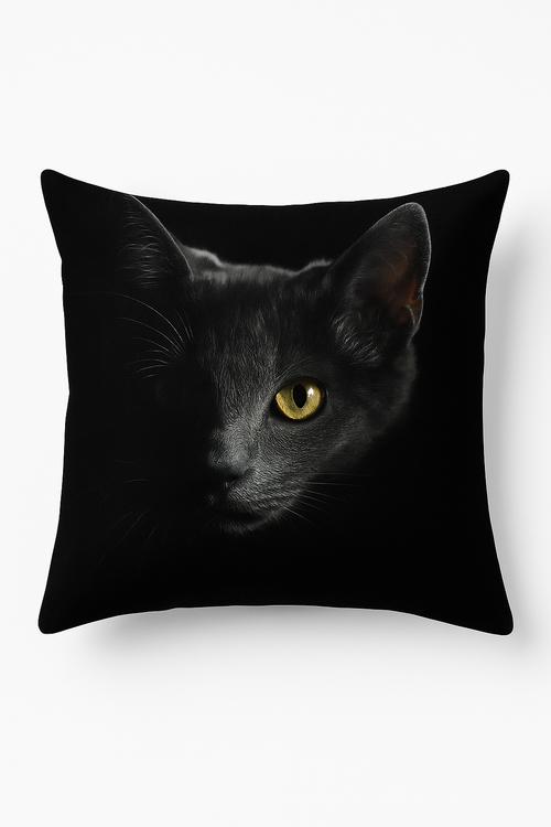housse de coussin carrée imprimée chat noir décoratif