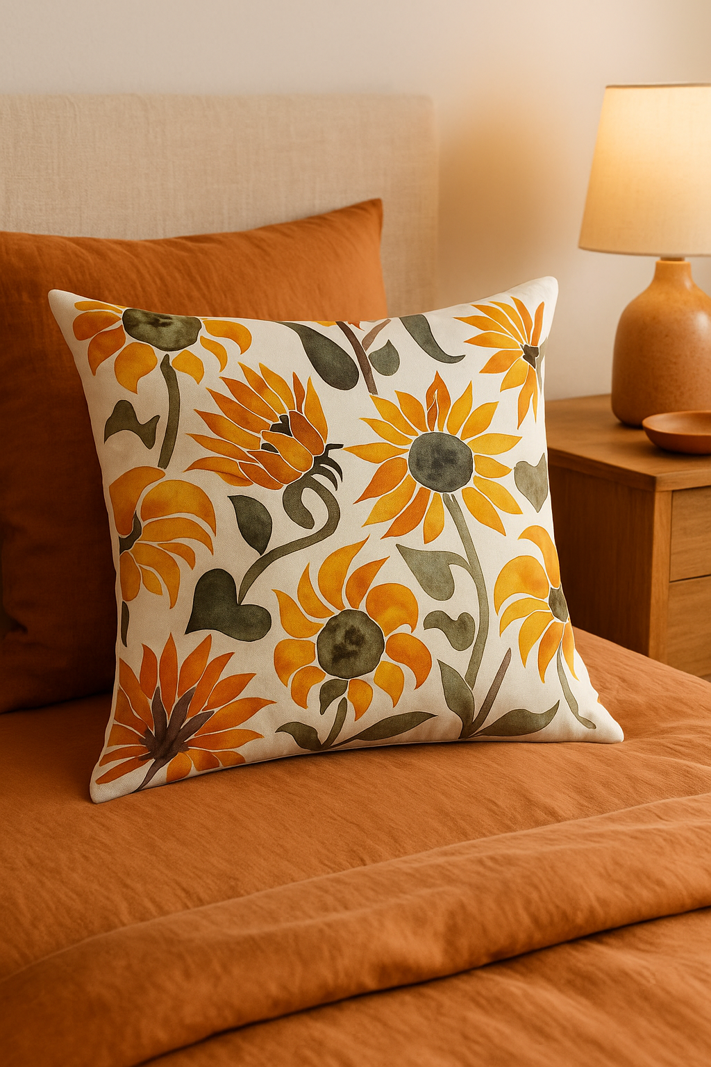 housse de coussin carrée jaune motif tournesol créatif 45 cm - vue 2 sur 2