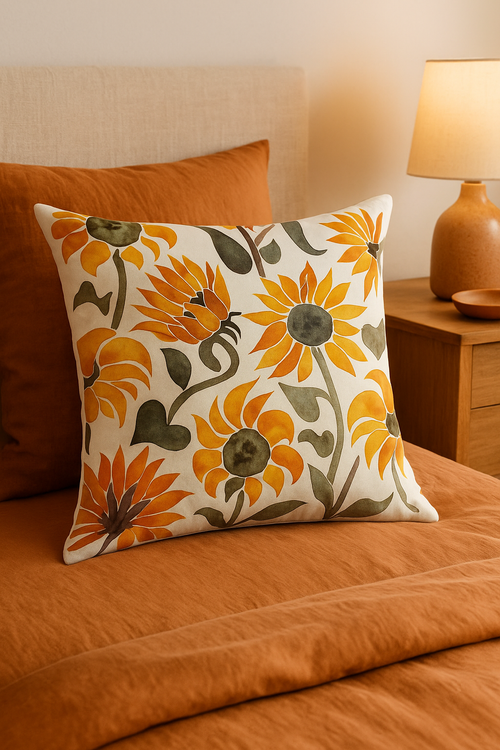 housse de coussin carrée jaune motif tournesol créatif 45 cm - vue 2 sur 2