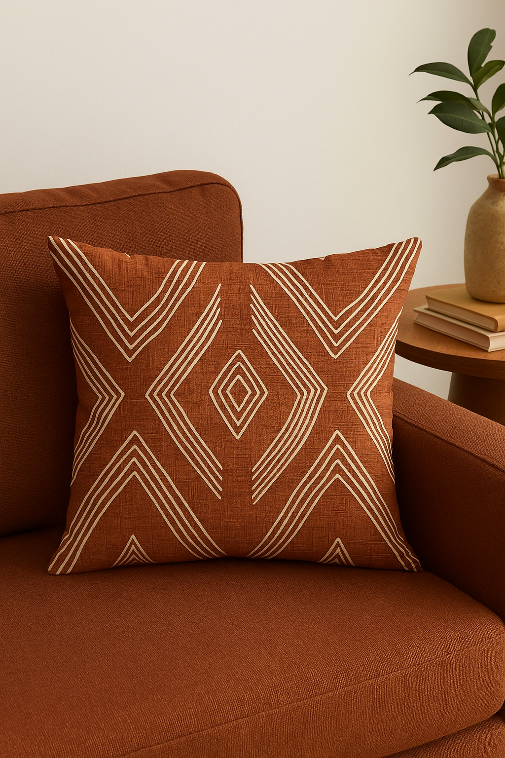 housse de coussin carrée marron à motif géométrique - vue 2 sur 2