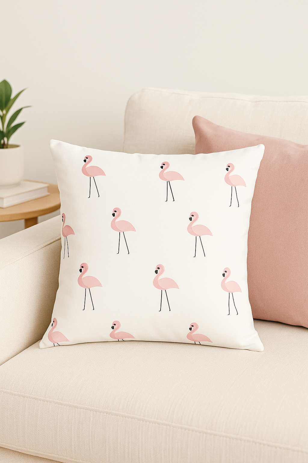 housse de coussin carrée motif flamant rose coloré et tendance - vue 2 sur 2