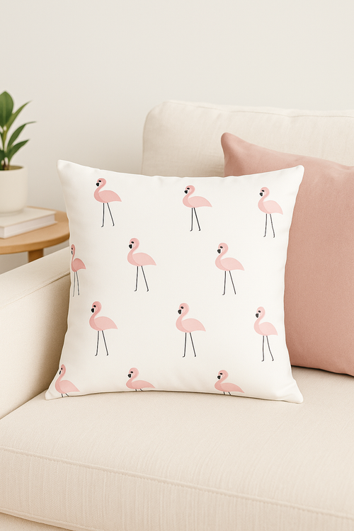 housse de coussin carrée motif flamant rose coloré et tendance - vue 2 sur 2