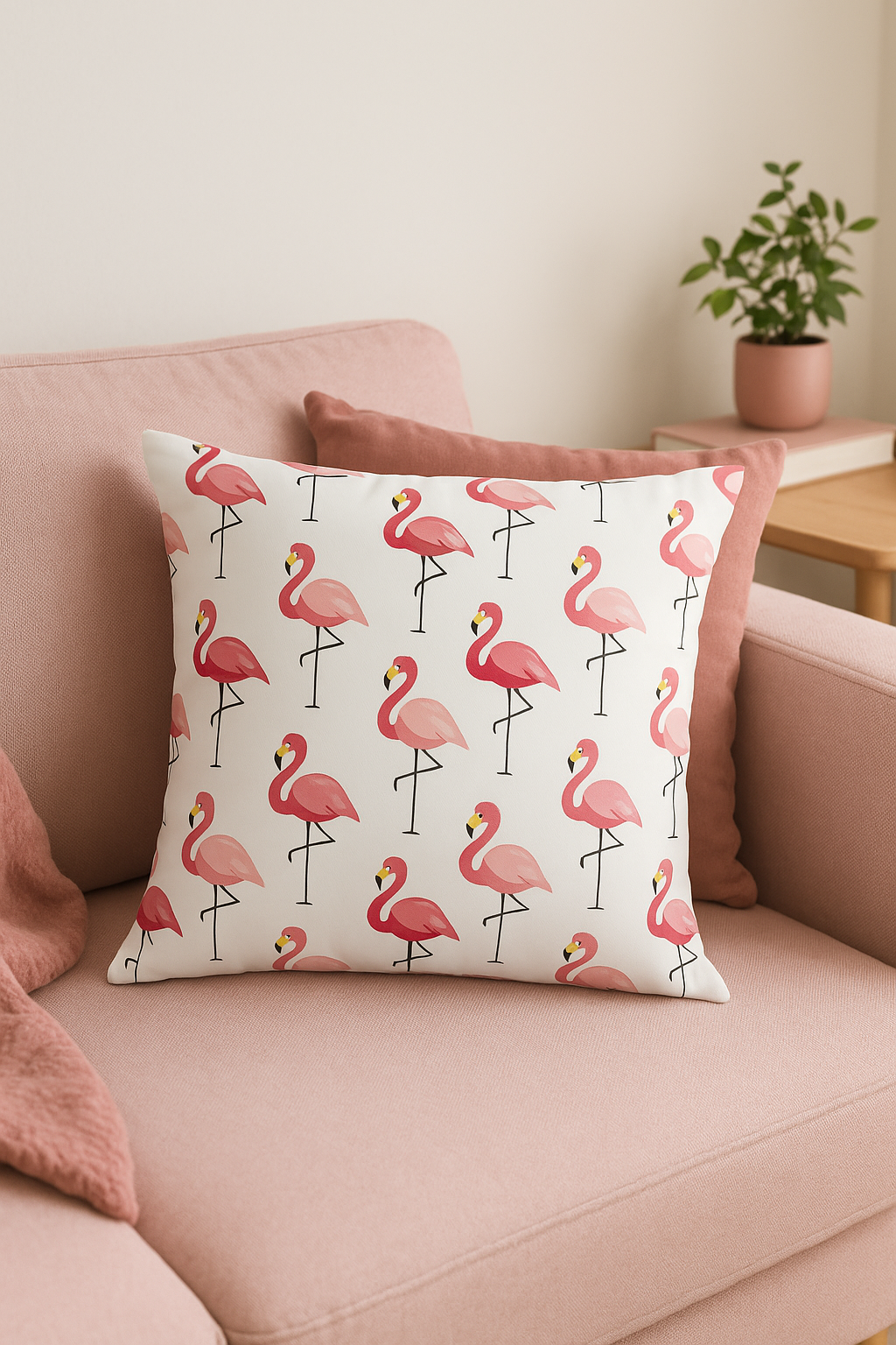 housse de coussin carrée motif flamant rose coloré pour décoration intérieure