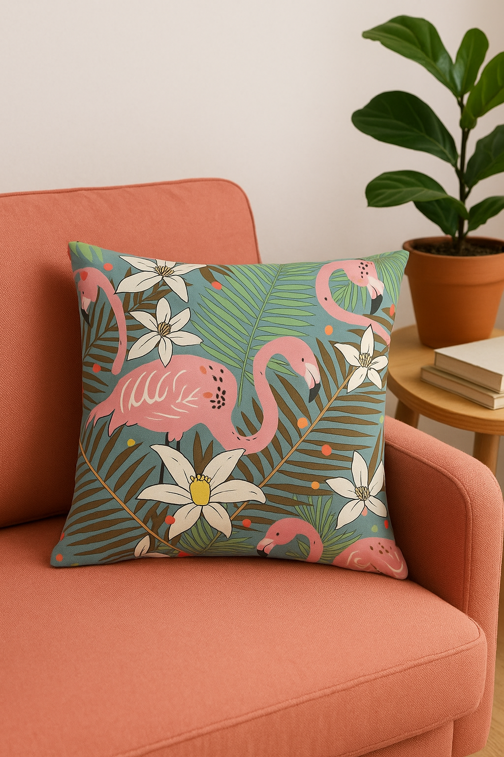 housse de coussin carrée motif flamant rose décoratif élégant