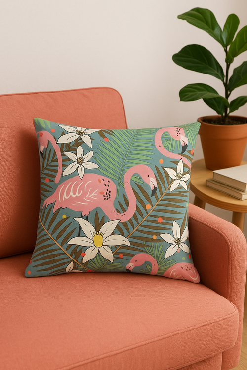 housse de coussin carrée motif flamant rose décoratif élégant - vue 2 sur 2