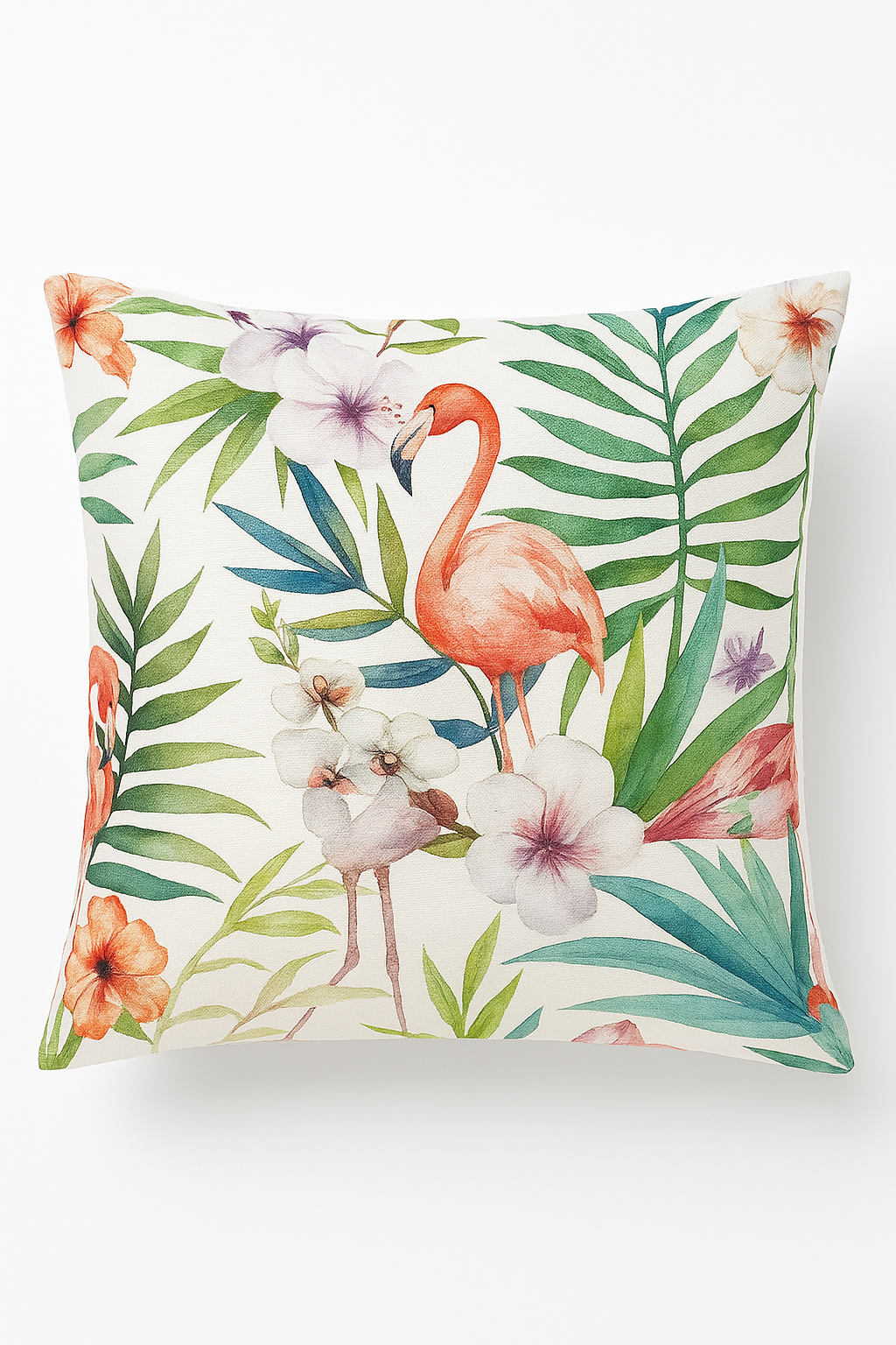 housse de coussin carrée motif flamant rose décoratif et coloré