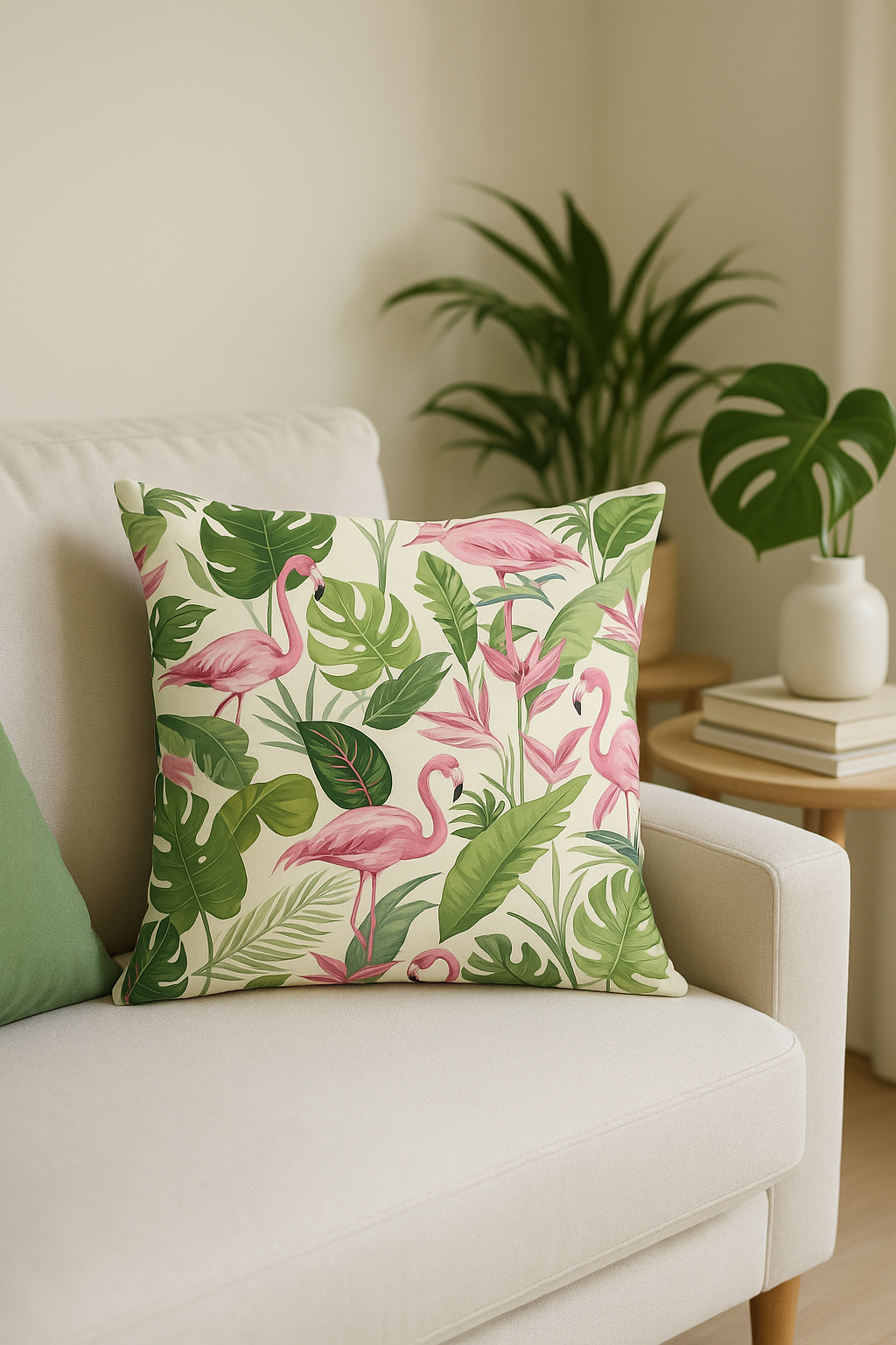 housse de coussin carrée motif flamant rose décoratif et coloré