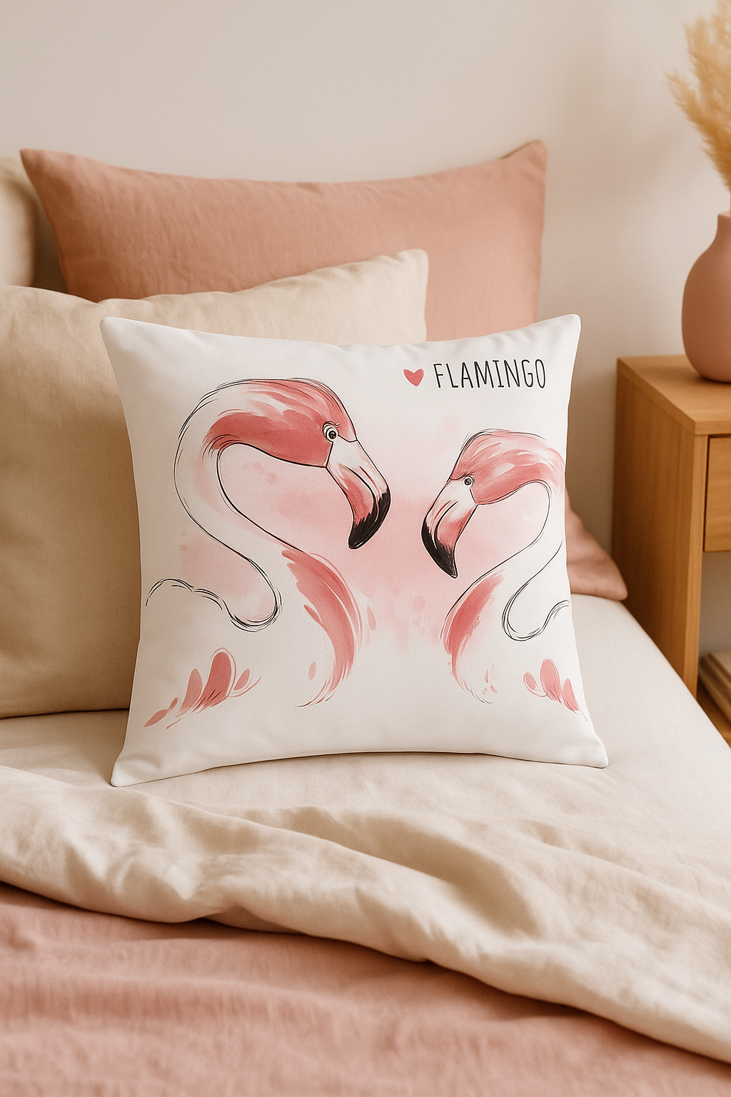 housse de coussin carrée motif flamant rose décorative et colorée