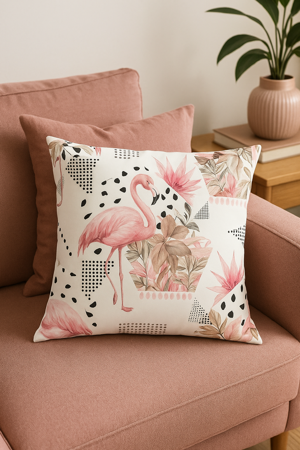 housse de coussin carrée motif flamant rose pour décoration intérieure