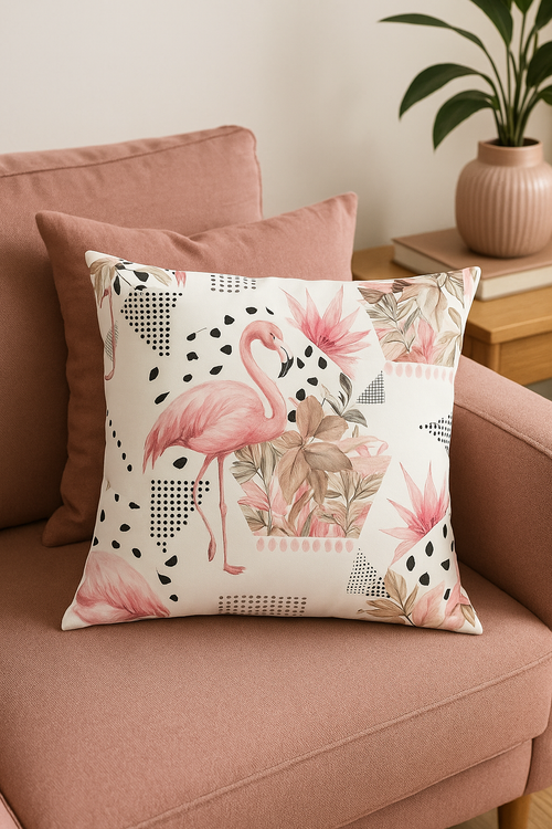housse de coussin carrée motif flamant rose pour décoration intérieure - vue 2 sur 2