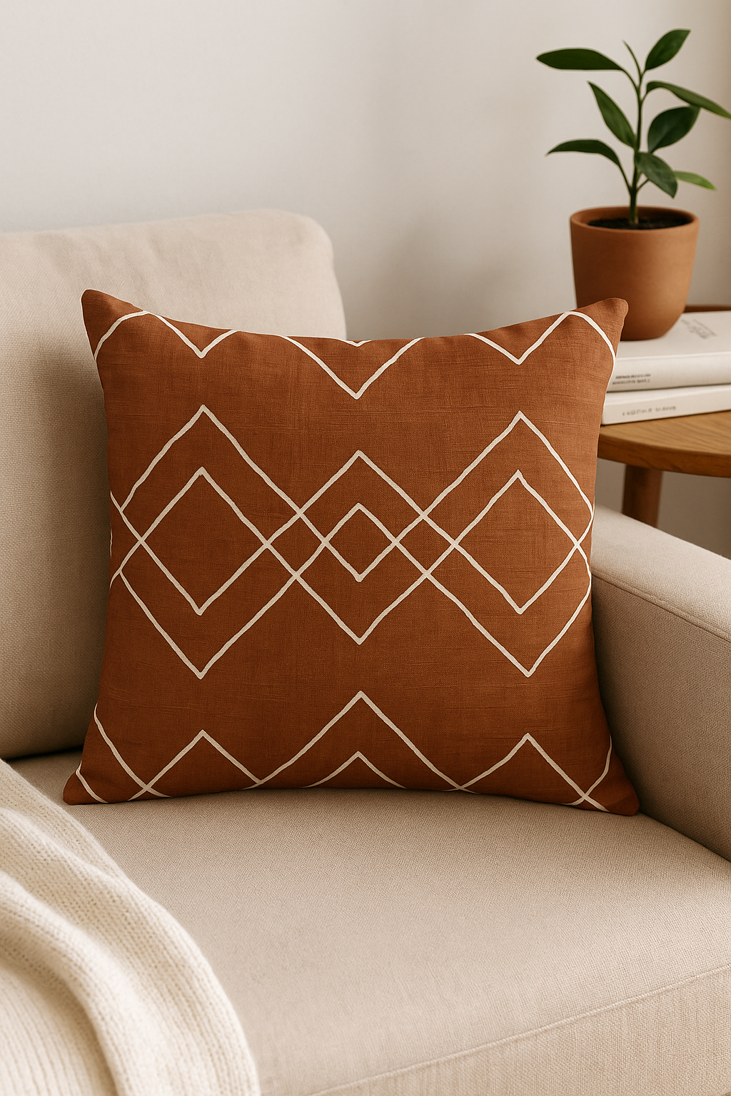 housse de coussin carrée motif géométrique marron élégant et moderne - vue 2 sur 2
