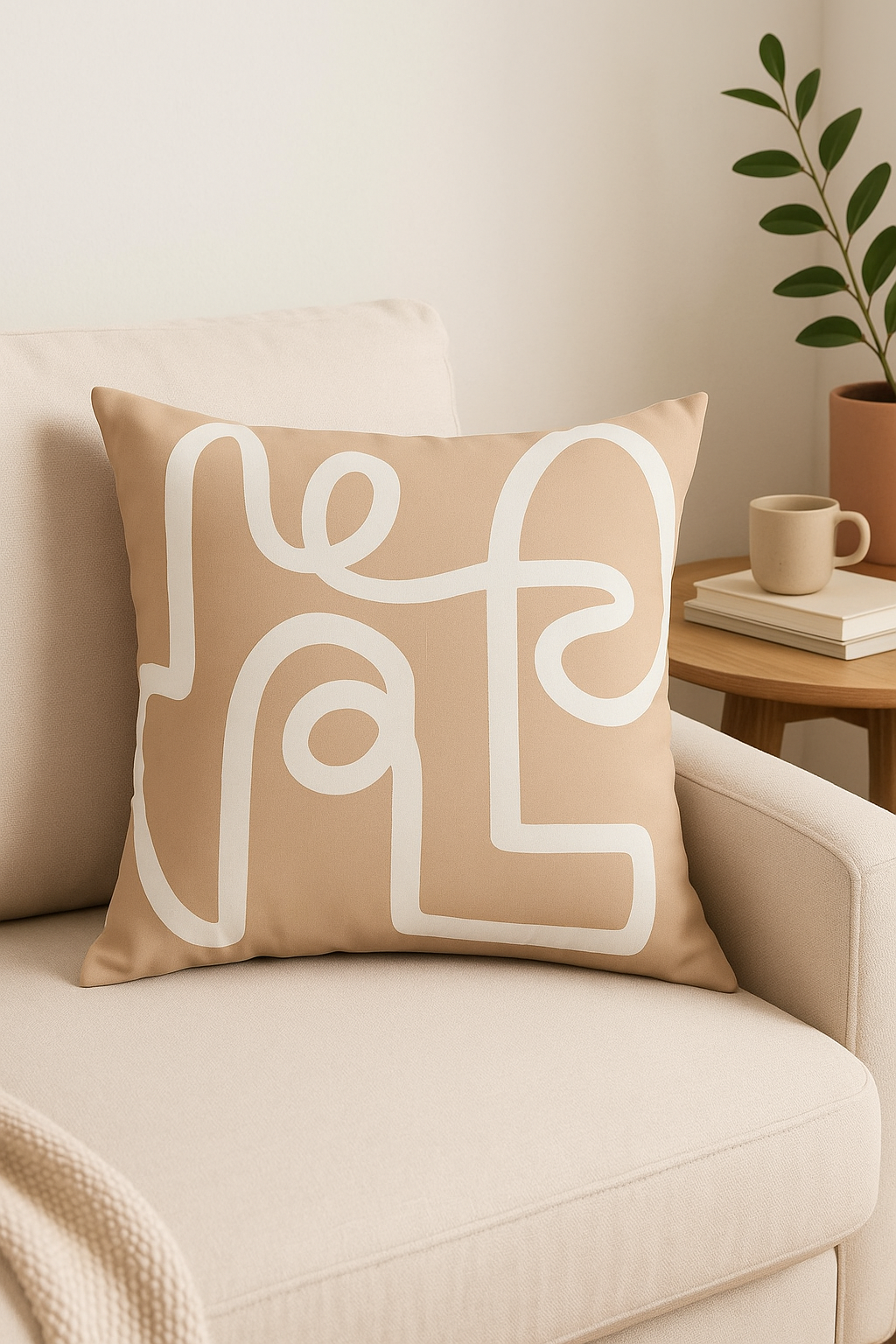housse de coussin carrée motif géométrique marron élégant et moderne - vue 2 sur 2